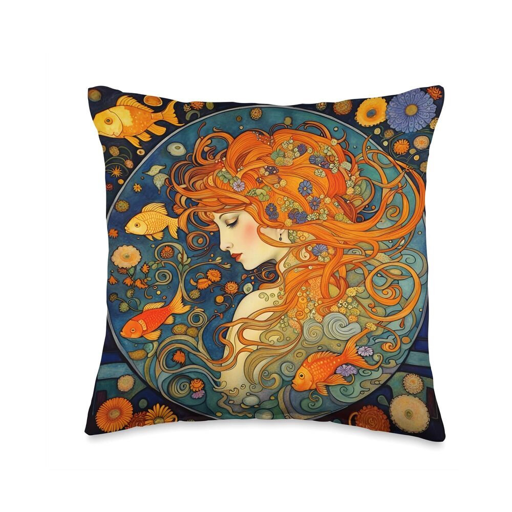 5400 Beautiful Redhead Of The Waters Art Nouveau Style Throw Pillow